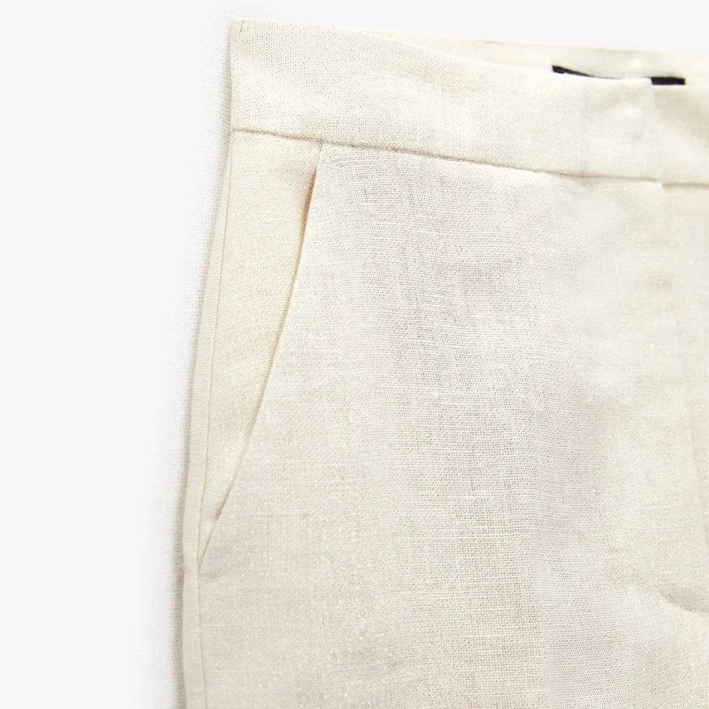 Zara limited edition linen blend metallic linen trousers